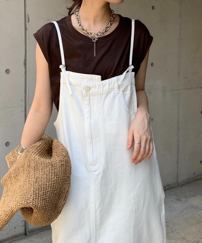 【完売カラー再追加!/体型カバー】裾フリンジデニムジャンスカ