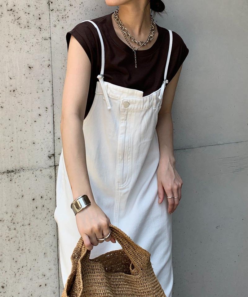 【完売カラー再追加!/体型カバー】裾フリンジデニムジャンスカ