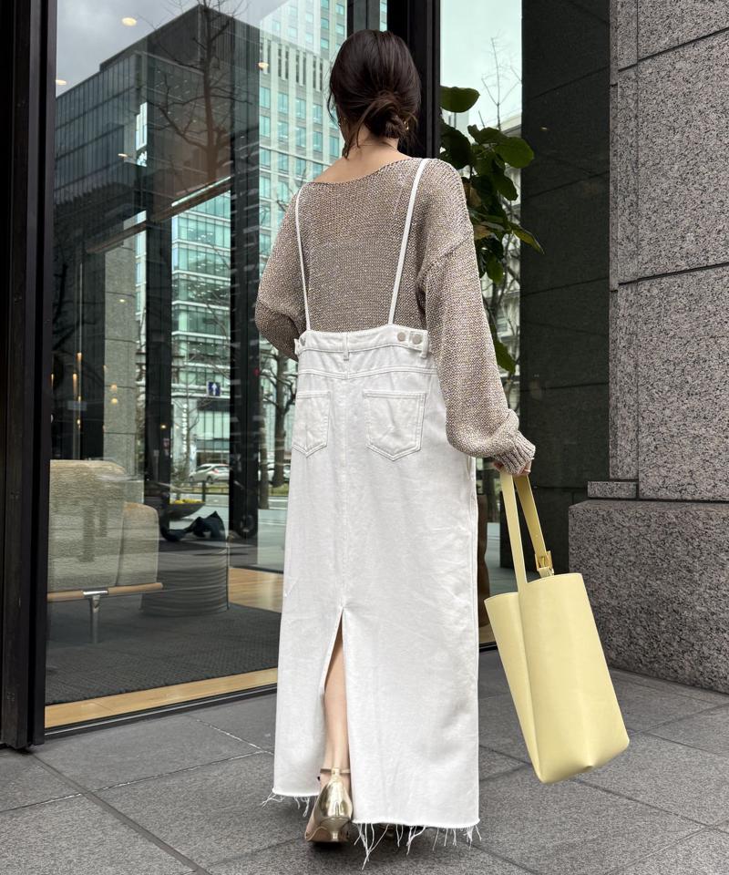 【完売カラー再追加!/体型カバー】裾フリンジデニムジャンスカ