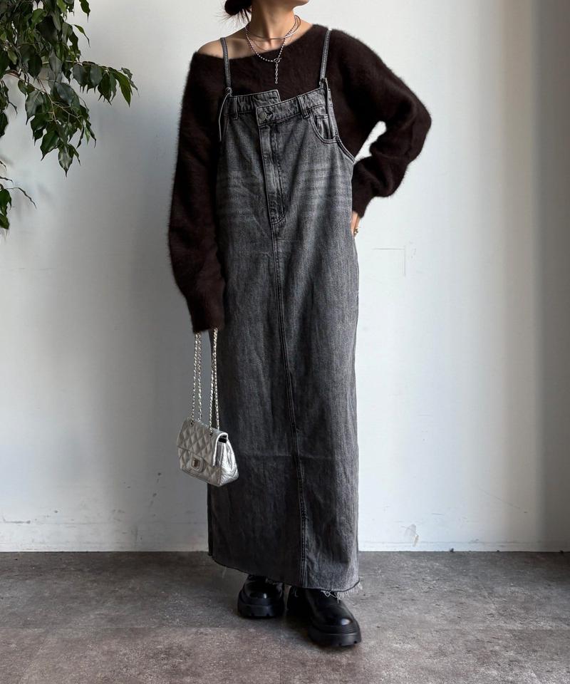 【完売カラー再追加!/体型カバー】裾フリンジデニムジャンスカ