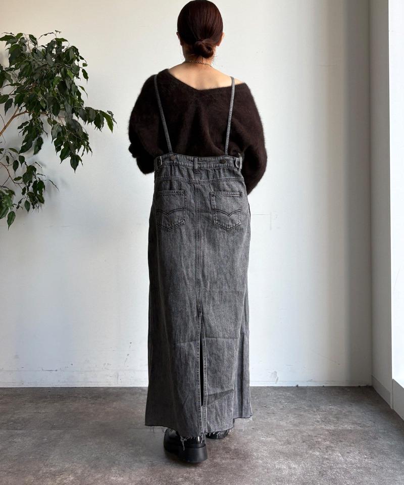【完売カラー再追加!/体型カバー】裾フリンジデニムジャンスカ