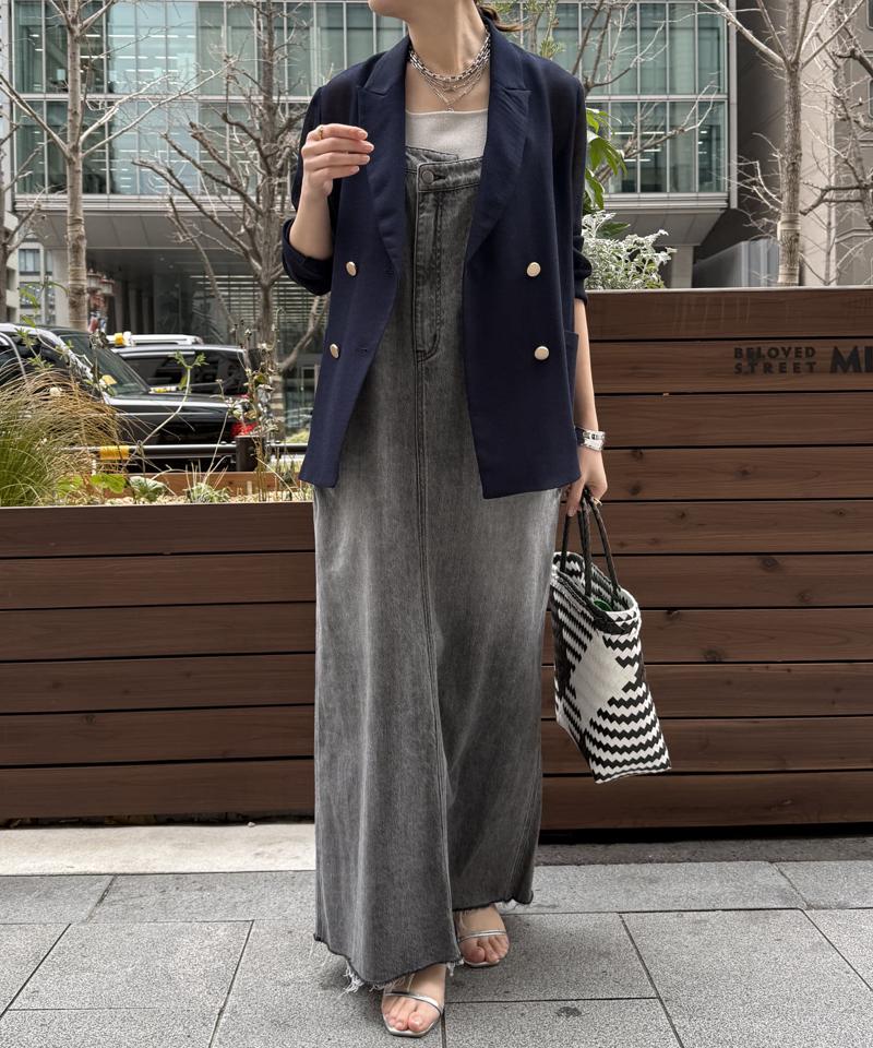 【完売カラー再追加!/体型カバー】裾フリンジデニムジャンスカ