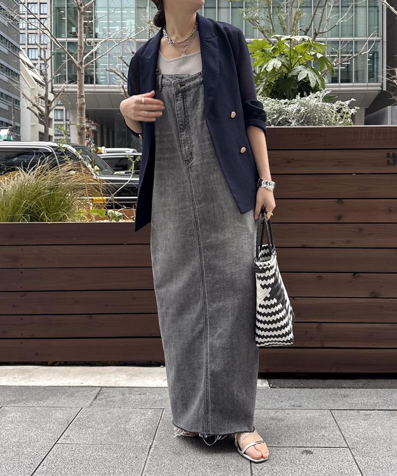 【完売カラー再追加!/体型カバー】裾フリンジデニムジャンスカ