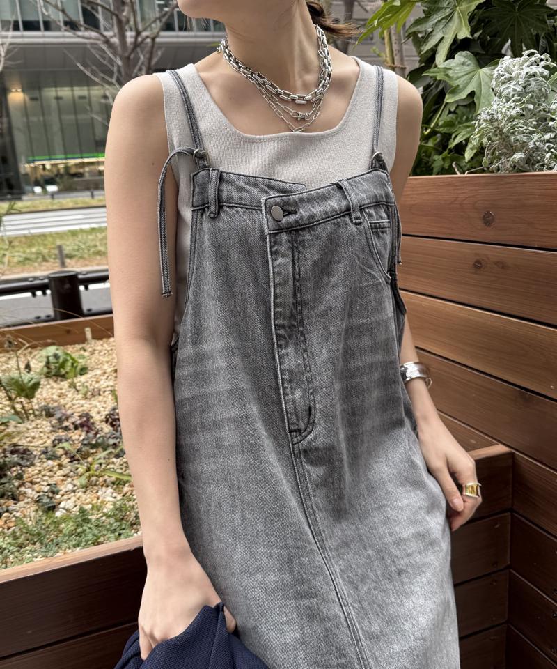 【完売カラー再追加!/体型カバー】裾フリンジデニムジャンスカ