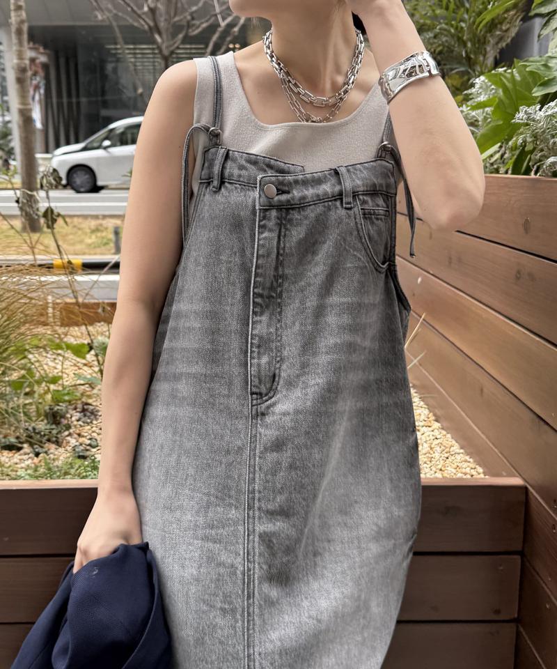 【完売カラー再追加!/体型カバー】裾フリンジデニムジャンスカ