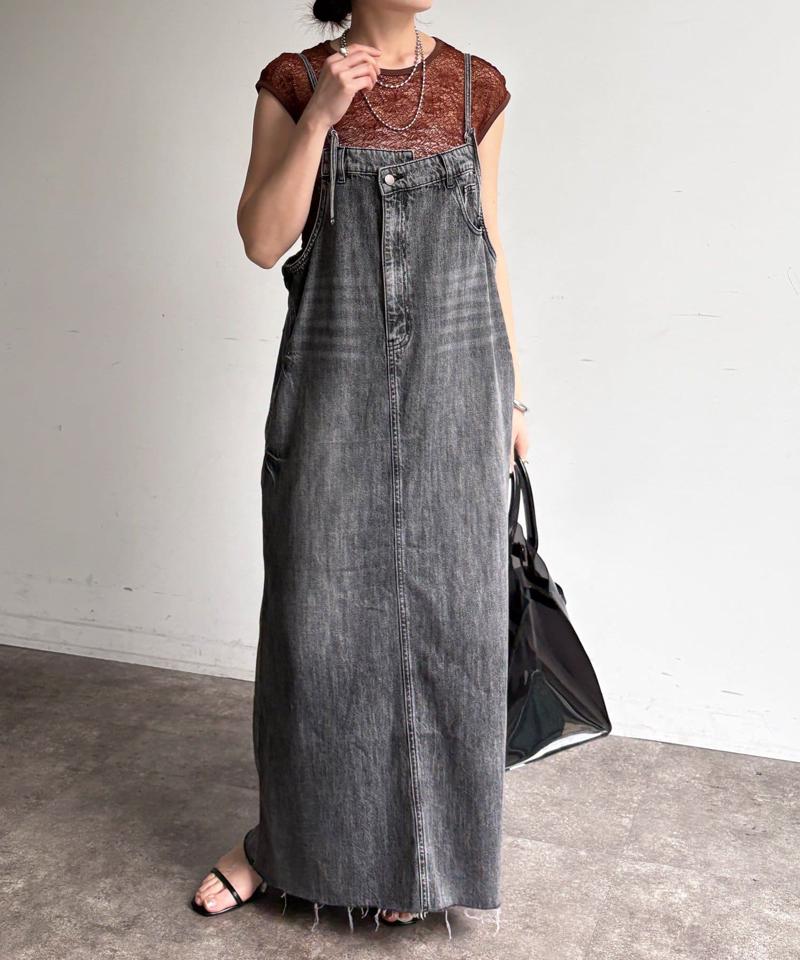 【体型カバー/低身長サイズあり】裾フリンジデニムジャンスカ