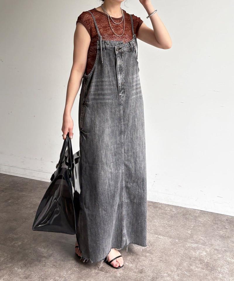 【体型カバー/低身長サイズあり】裾フリンジデニムジャンスカ