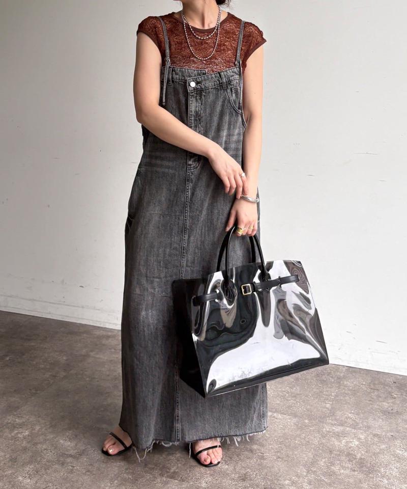 【体型カバー/低身長サイズあり】裾フリンジデニムジャンスカ