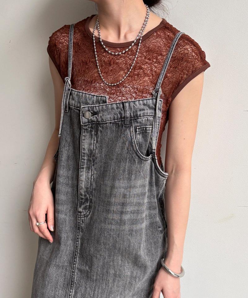 【体型カバー/低身長サイズあり】裾フリンジデニムジャンスカ