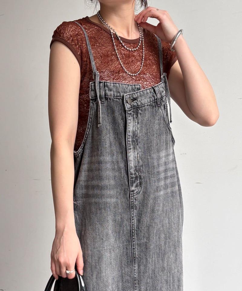 【体型カバー/低身長サイズあり】裾フリンジデニムジャンスカ