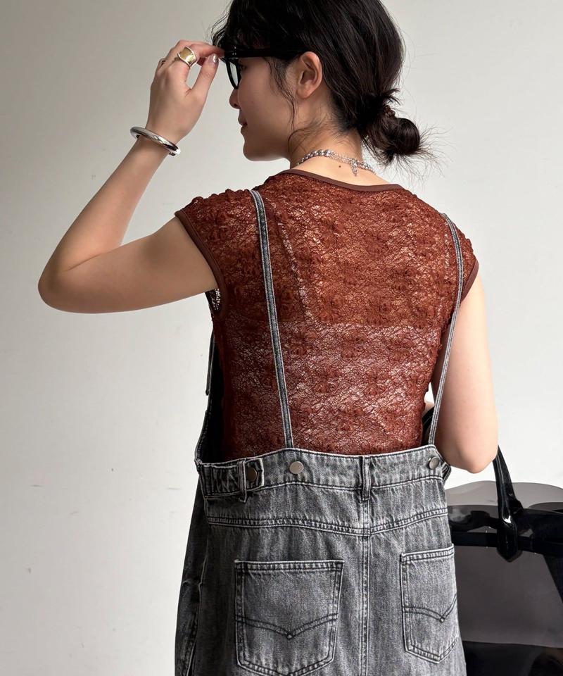 【体型カバー/低身長サイズあり】裾フリンジデニムジャンスカ