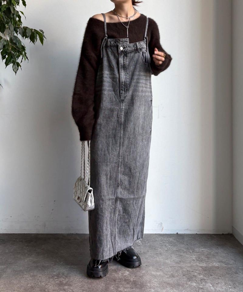 【体型カバー/低身長サイズあり】裾フリンジデニムジャンスカ