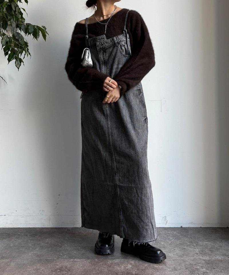 【体型カバー/低身長サイズあり】裾フリンジデニムジャンスカ