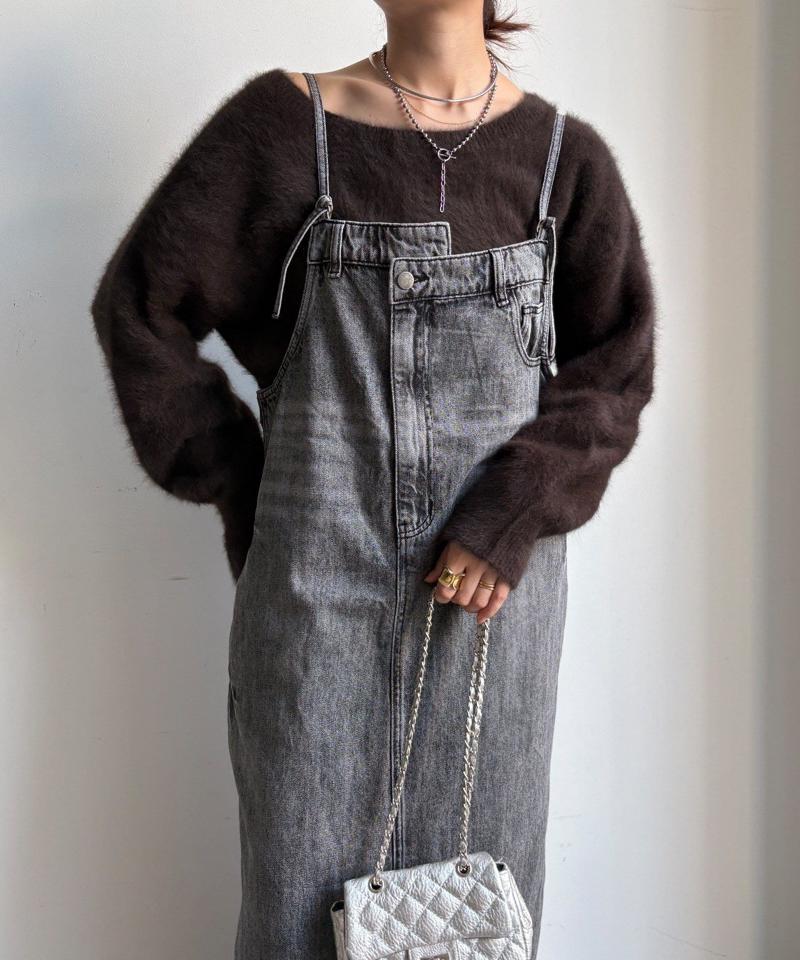 【体型カバー/低身長サイズあり】裾フリンジデニムジャンスカ