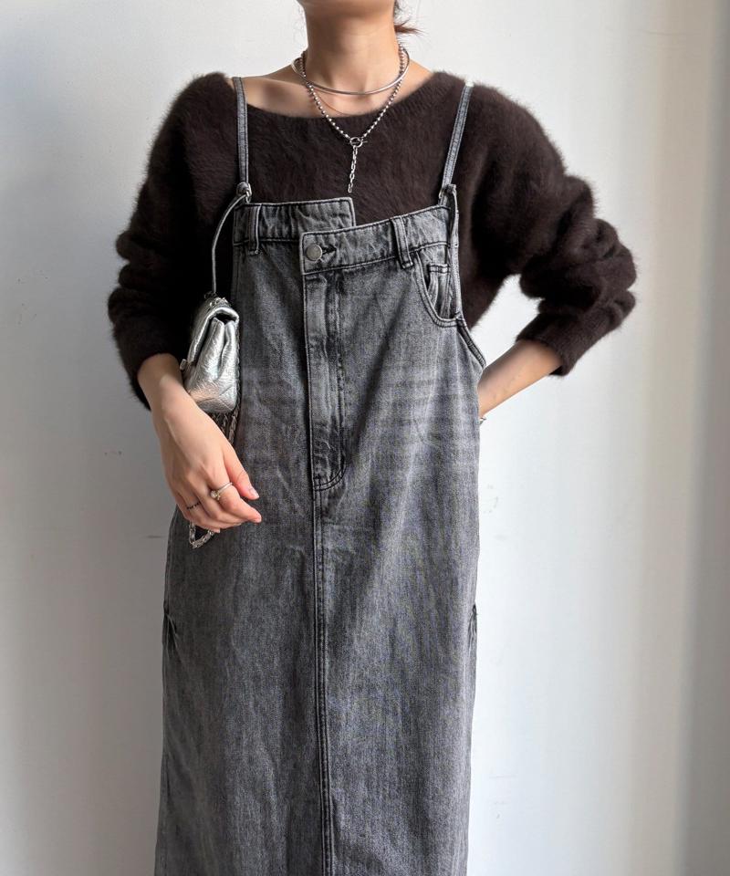 【体型カバー/低身長サイズあり】裾フリンジデニムジャンスカ