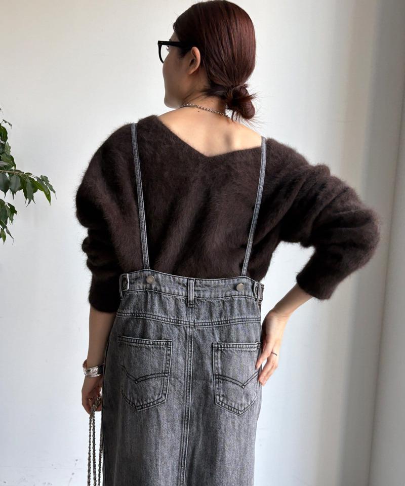 【体型カバー/低身長サイズあり】裾フリンジデニムジャンスカ