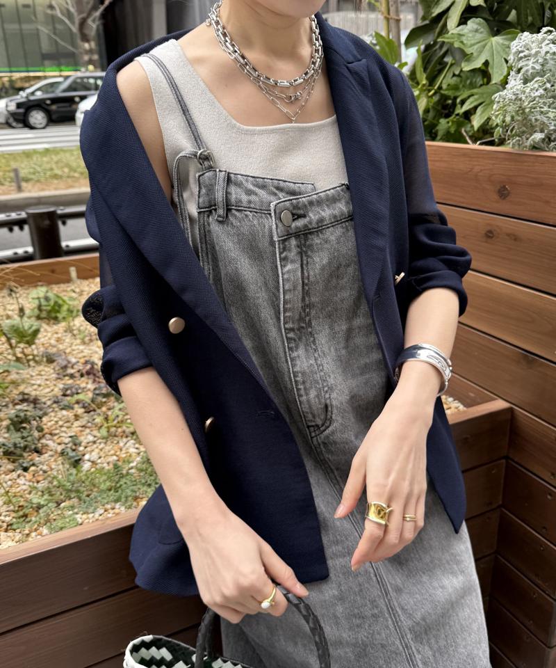 【体型カバー/低身長サイズあり】裾フリンジデニムジャンスカ