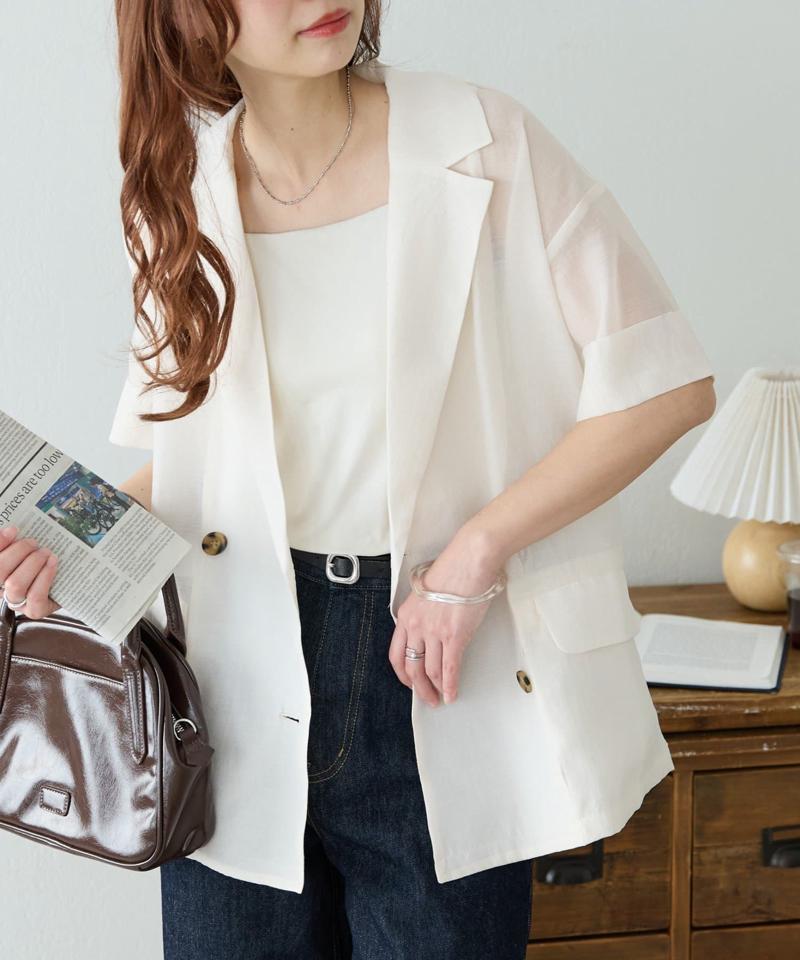【程よい透け感】半袖シアーテーラードジャケット《WEB限定》