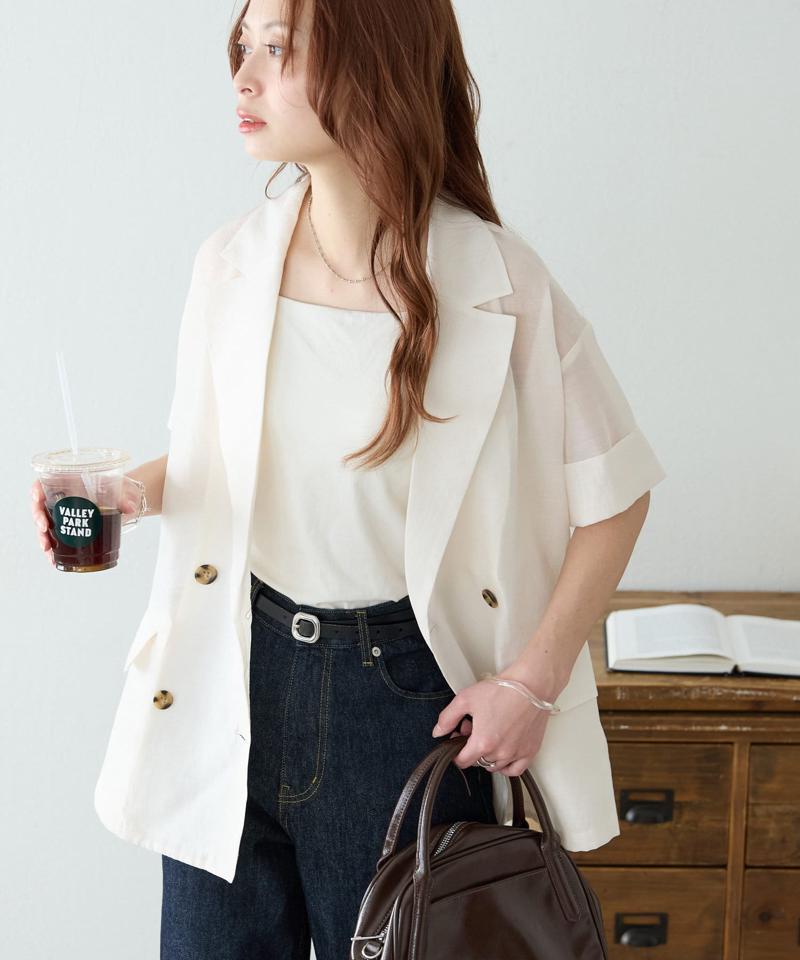 【程よい透け感】半袖シアーテーラードジャケット《WEB限定》
