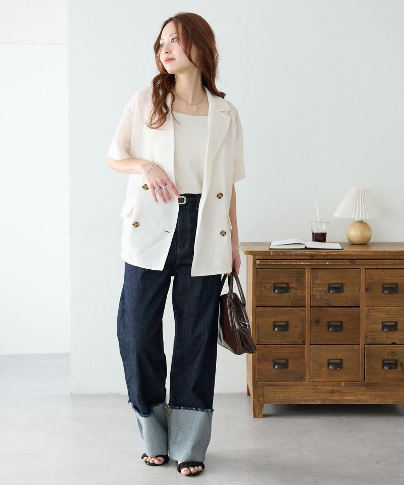 【程よい透け感】半袖シアーテーラードジャケット《WEB限定》