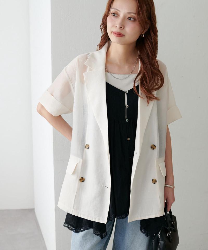 【程よい透け感】半袖シアーテーラードジャケット《WEB限定》