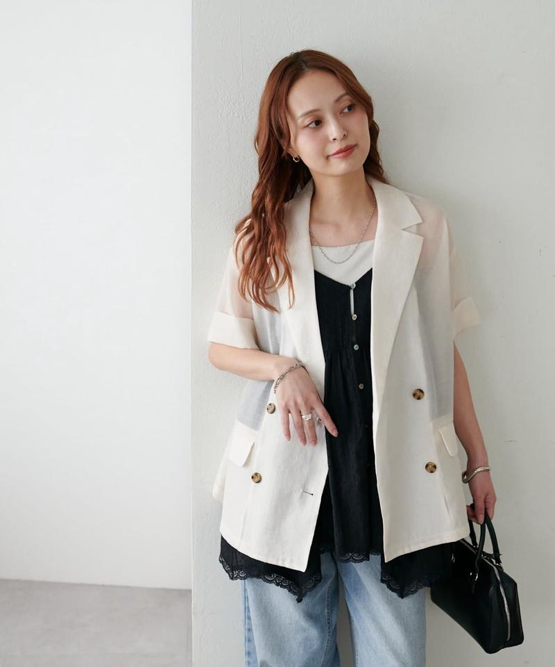 【程よい透け感】半袖シアーテーラードジャケット《WEB限定》