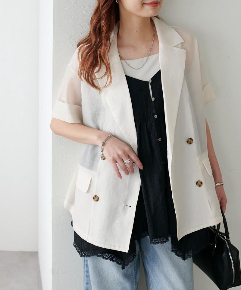 【程よい透け感】半袖シアーテーラードジャケット《WEB限定》