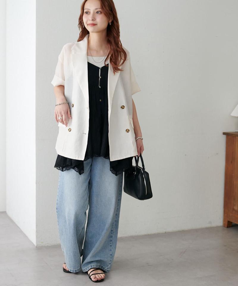 【程よい透け感】半袖シアーテーラードジャケット《WEB限定》
