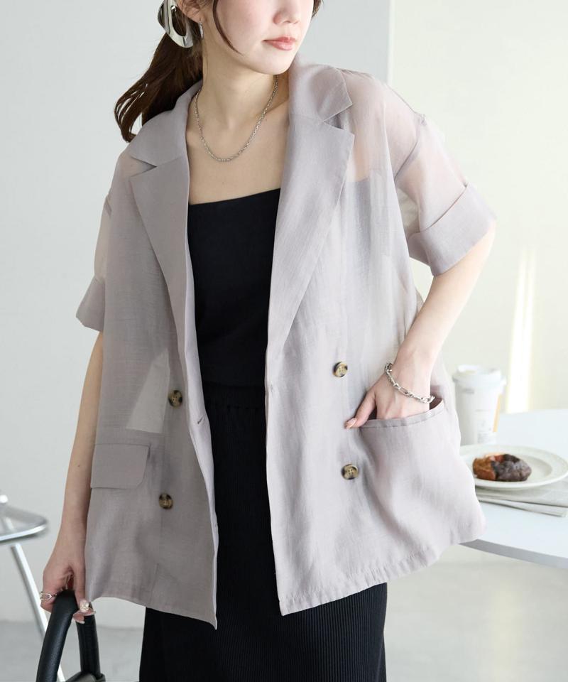 【程よい透け感】半袖シアーテーラードジャケット《WEB限定》