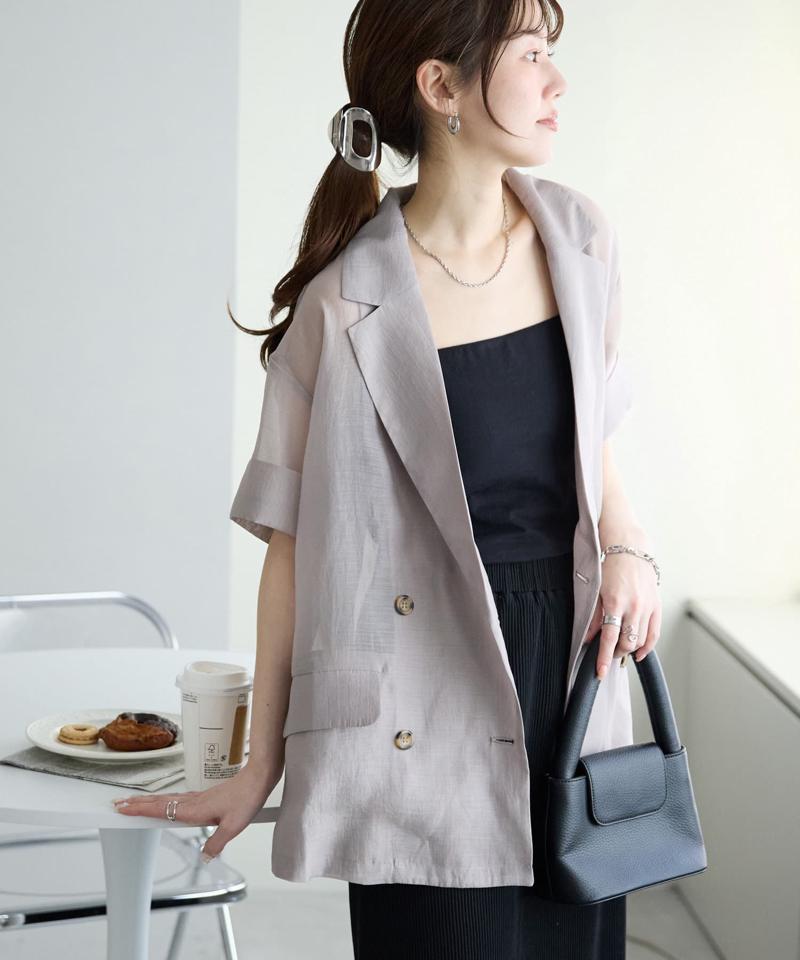 【程よい透け感】半袖シアーテーラードジャケット《WEB限定》