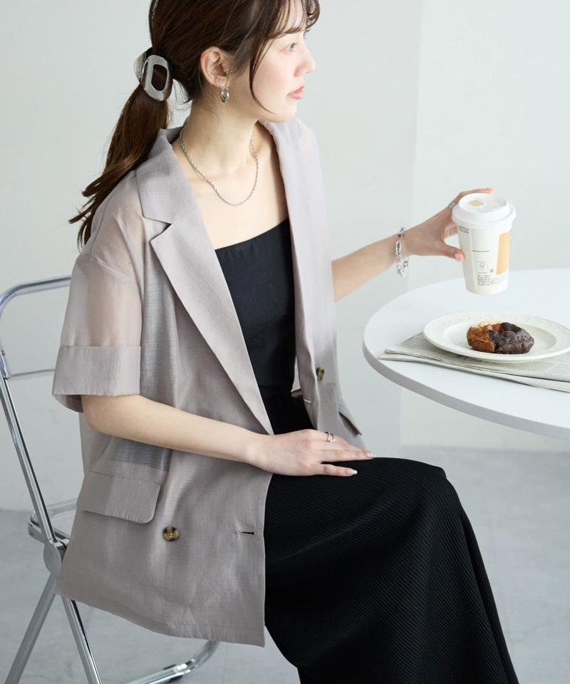 【程よい透け感】半袖シアーテーラードジャケット《WEB限定》