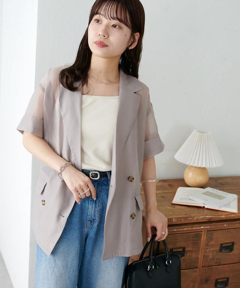 【程よい透け感】半袖シアーテーラードジャケット《WEB限定》