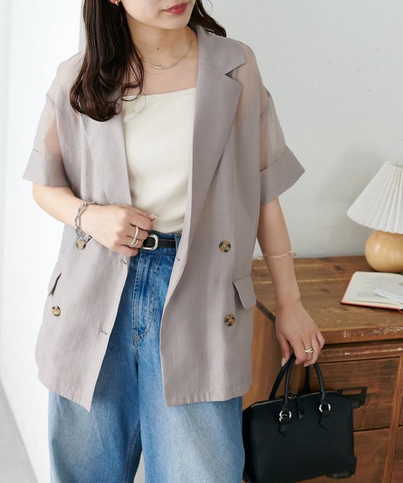 【程よい透け感】半袖シアーテーラードジャケット《WEB限定》