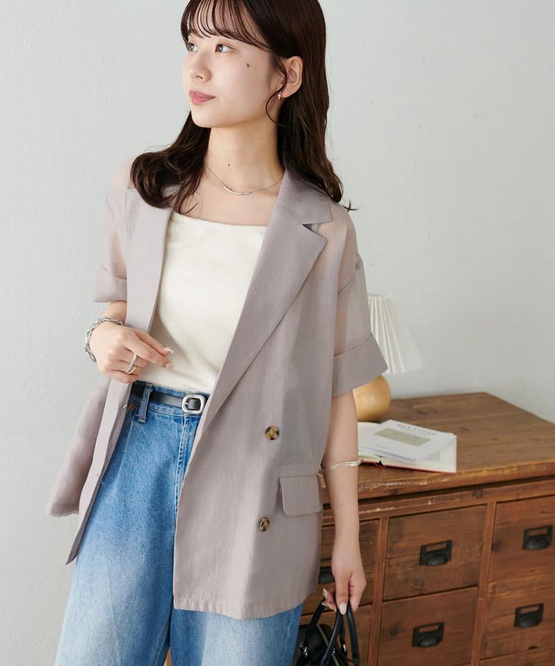 【程よい透け感】半袖シアーテーラードジャケット《WEB限定》