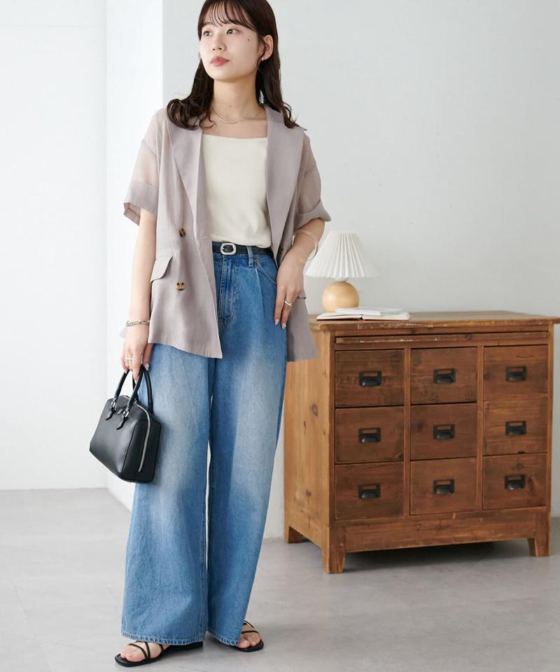【程よい透け感】半袖シアーテーラードジャケット《WEB限定》
