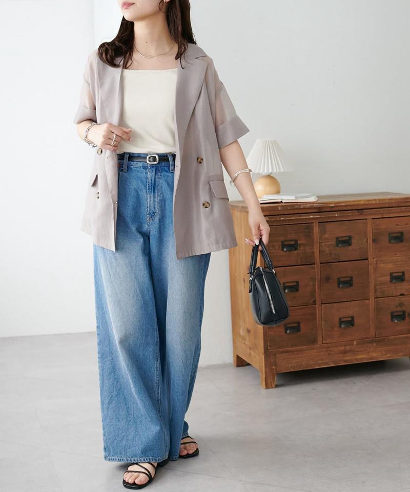 【程よい透け感】半袖シアーテーラードジャケット《WEB限定》