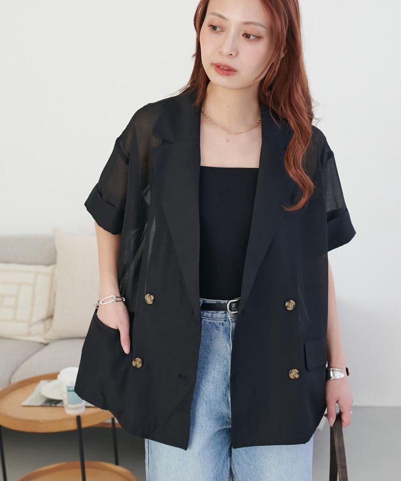 【程よい透け感】半袖シアーテーラードジャケット《WEB限定》