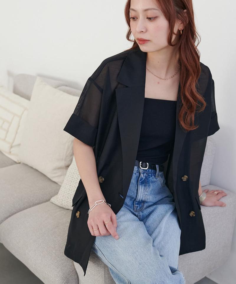 【程よい透け感】半袖シアーテーラードジャケット《WEB限定》