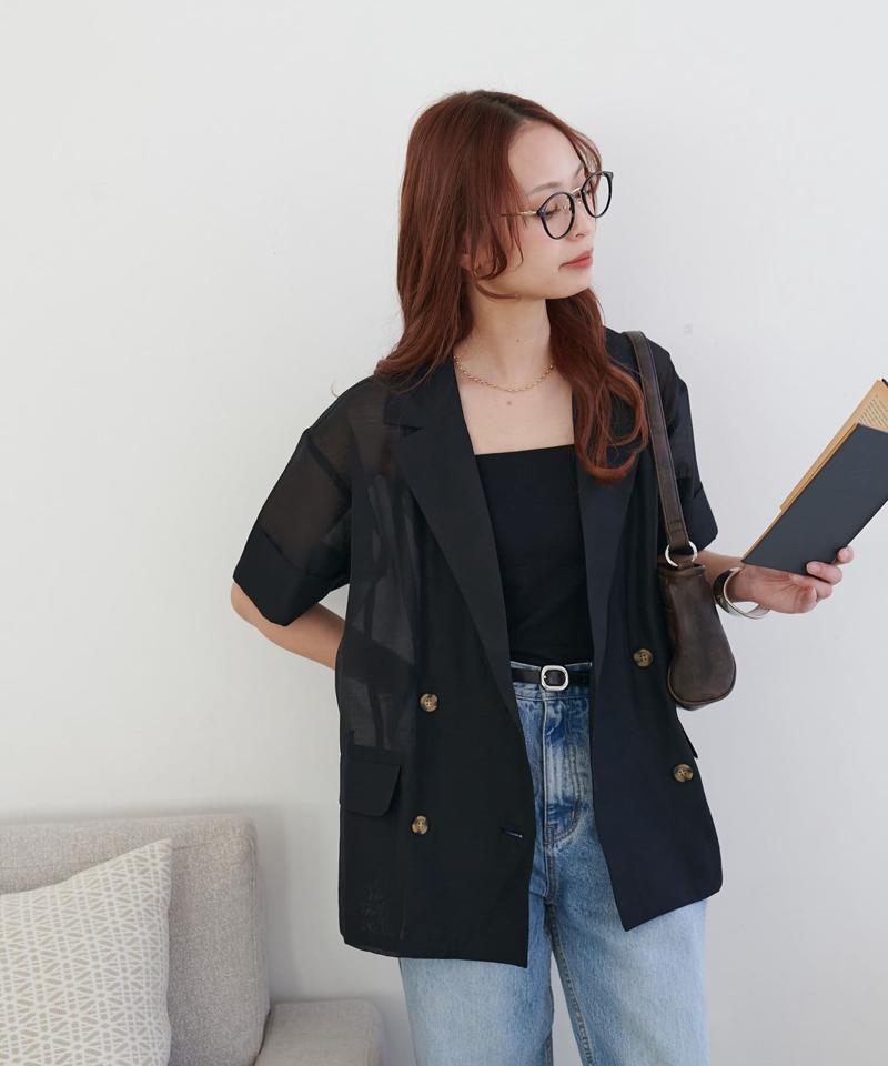 【程よい透け感】半袖シアーテーラードジャケット《WEB限定》