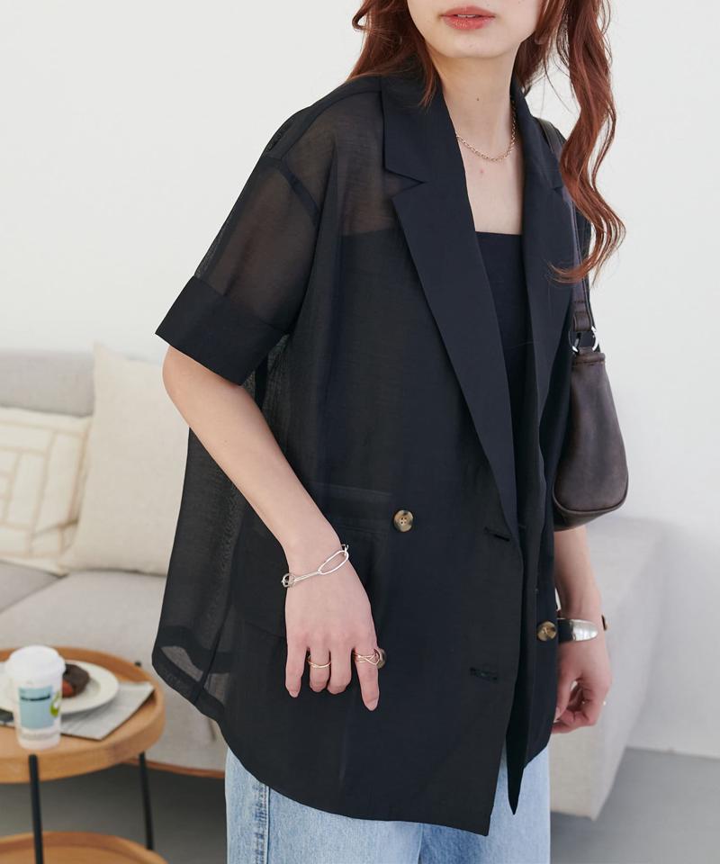 【程よい透け感】半袖シアーテーラードジャケット《WEB限定》