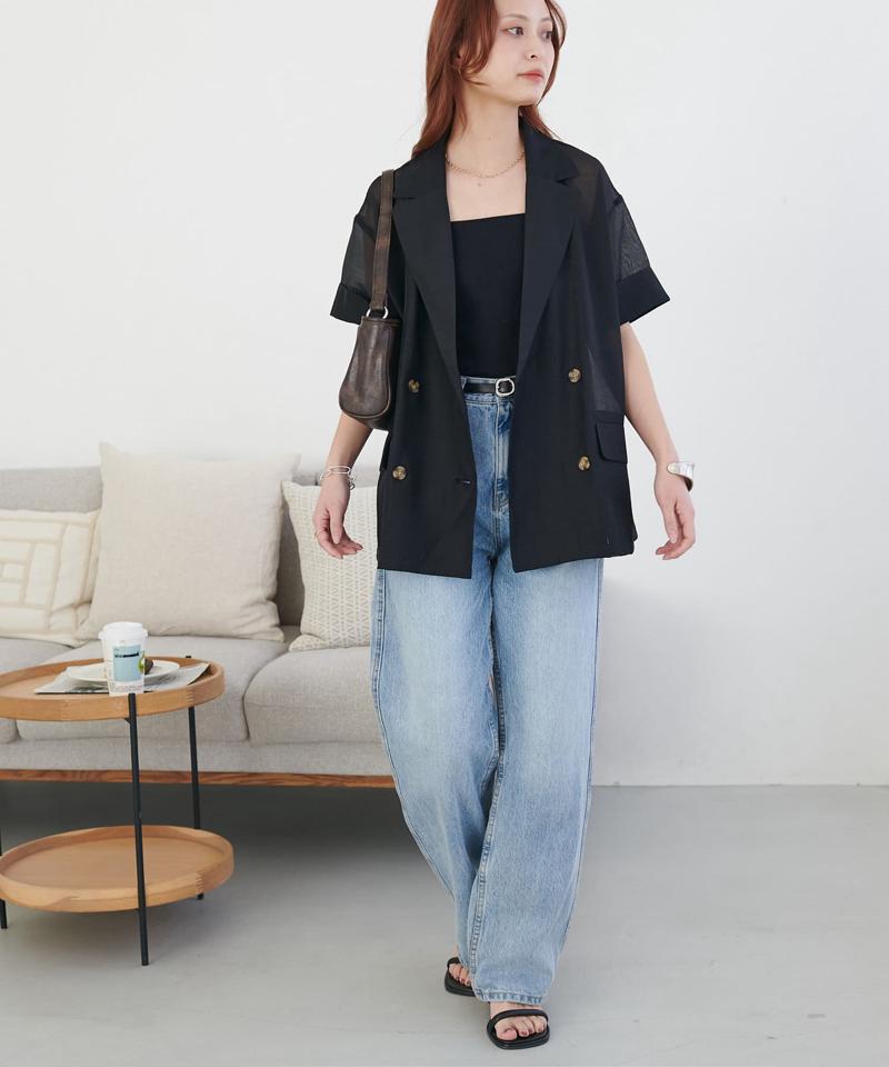 【程よい透け感】半袖シアーテーラードジャケット《WEB限定》