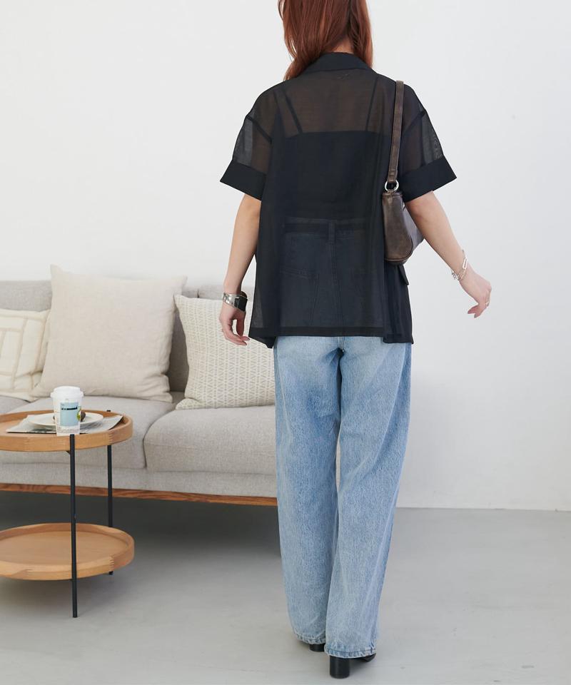 【程よい透け感】半袖シアーテーラードジャケット《WEB限定》
