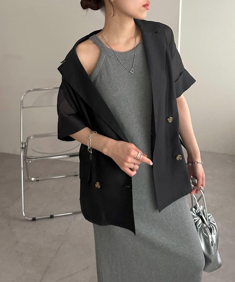 【程よい透け感】半袖シアーテーラードジャケット《WEB限定》
