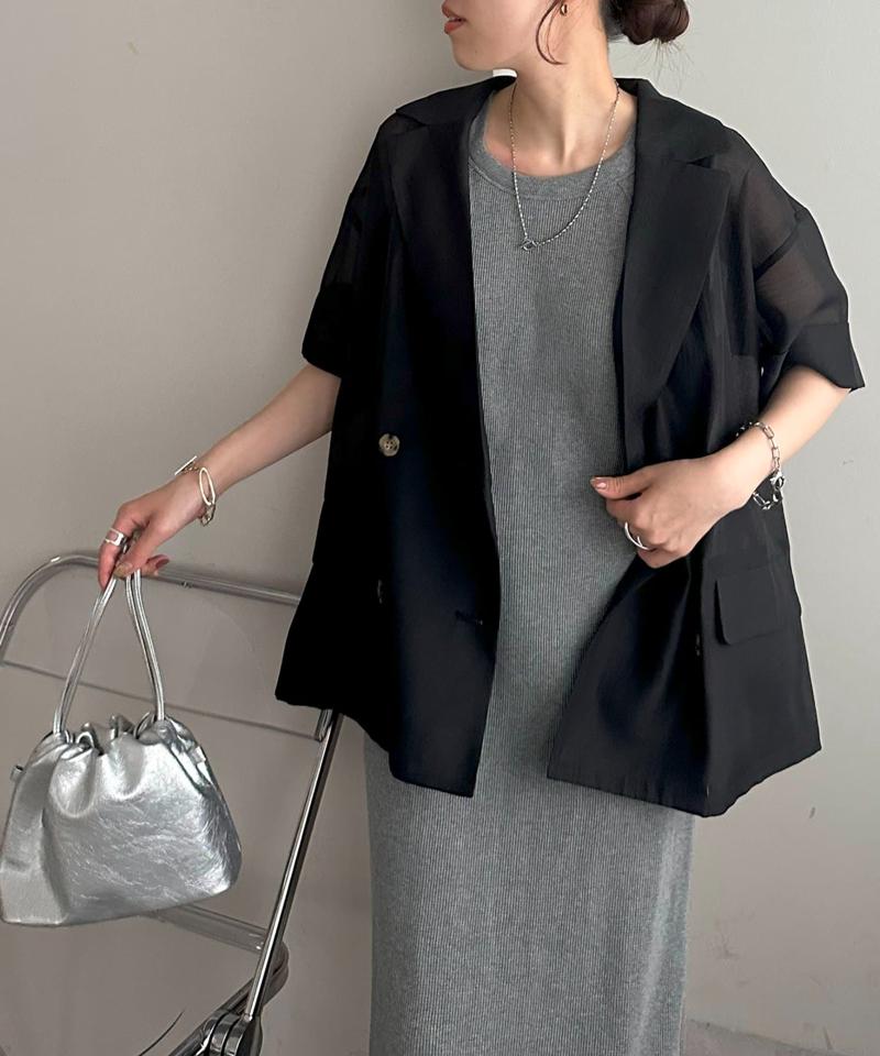 【程よい透け感】半袖シアーテーラードジャケット《WEB限定》