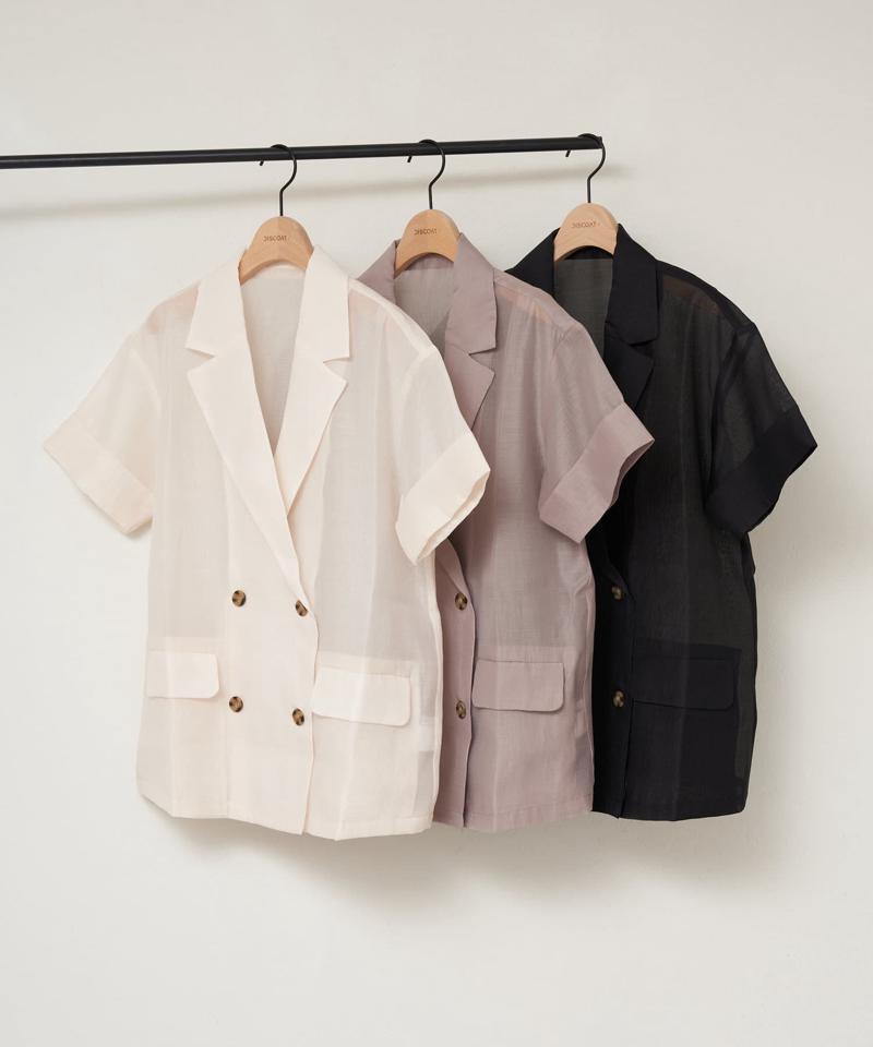 【程よい透け感】半袖シアーテーラードジャケット《WEB限定》