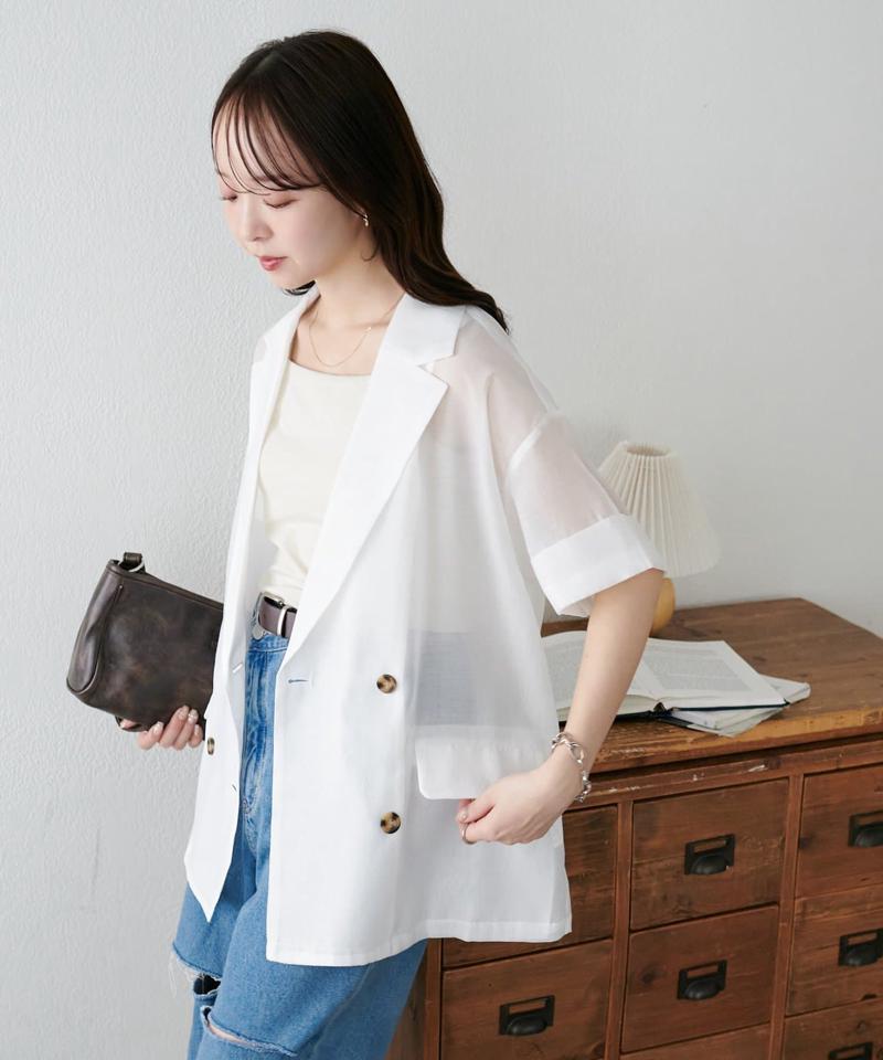 【程よい透け感】半袖シアーテーラードジャケット《WEB限定》