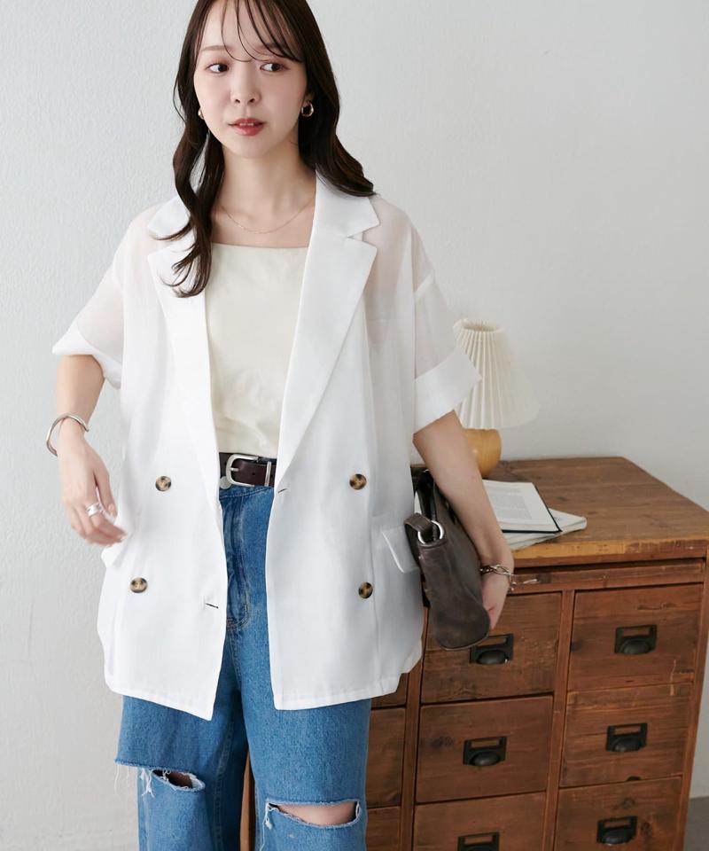 【程よい透け感】半袖シアーテーラードジャケット《WEB限定》