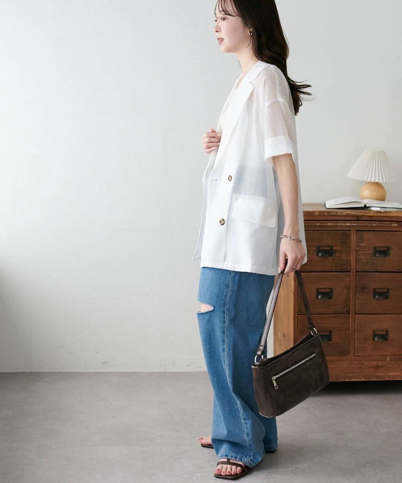 【程よい透け感】半袖シアーテーラードジャケット《WEB限定》