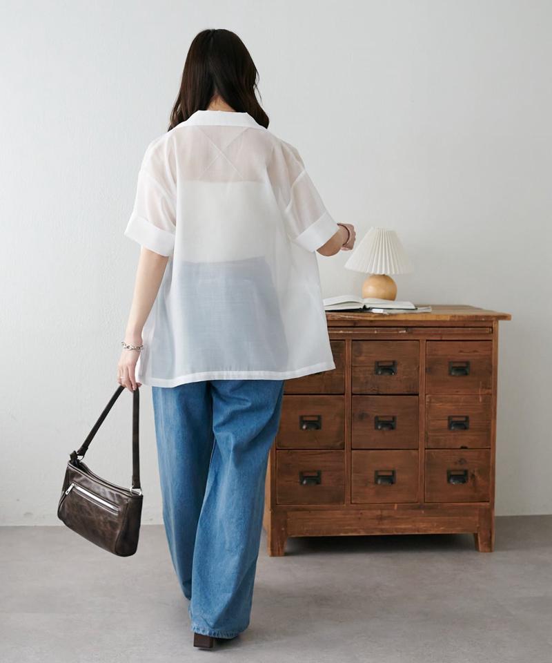 【程よい透け感】半袖シアーテーラードジャケット《WEB限定》