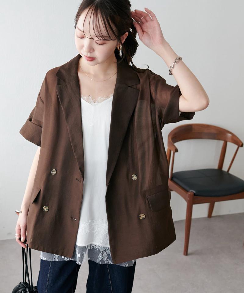 【程よい透け感】半袖シアーテーラードジャケット《WEB限定》